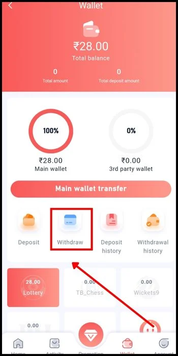 tap the “Withdraw” option